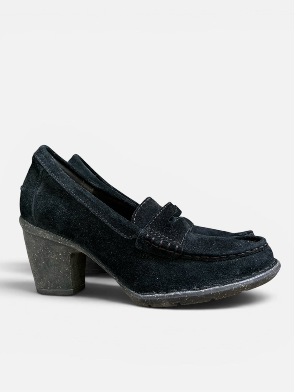Clarks Unstructured Carleta Belle Heeled Loafer in Black Suede Size 6 1/2